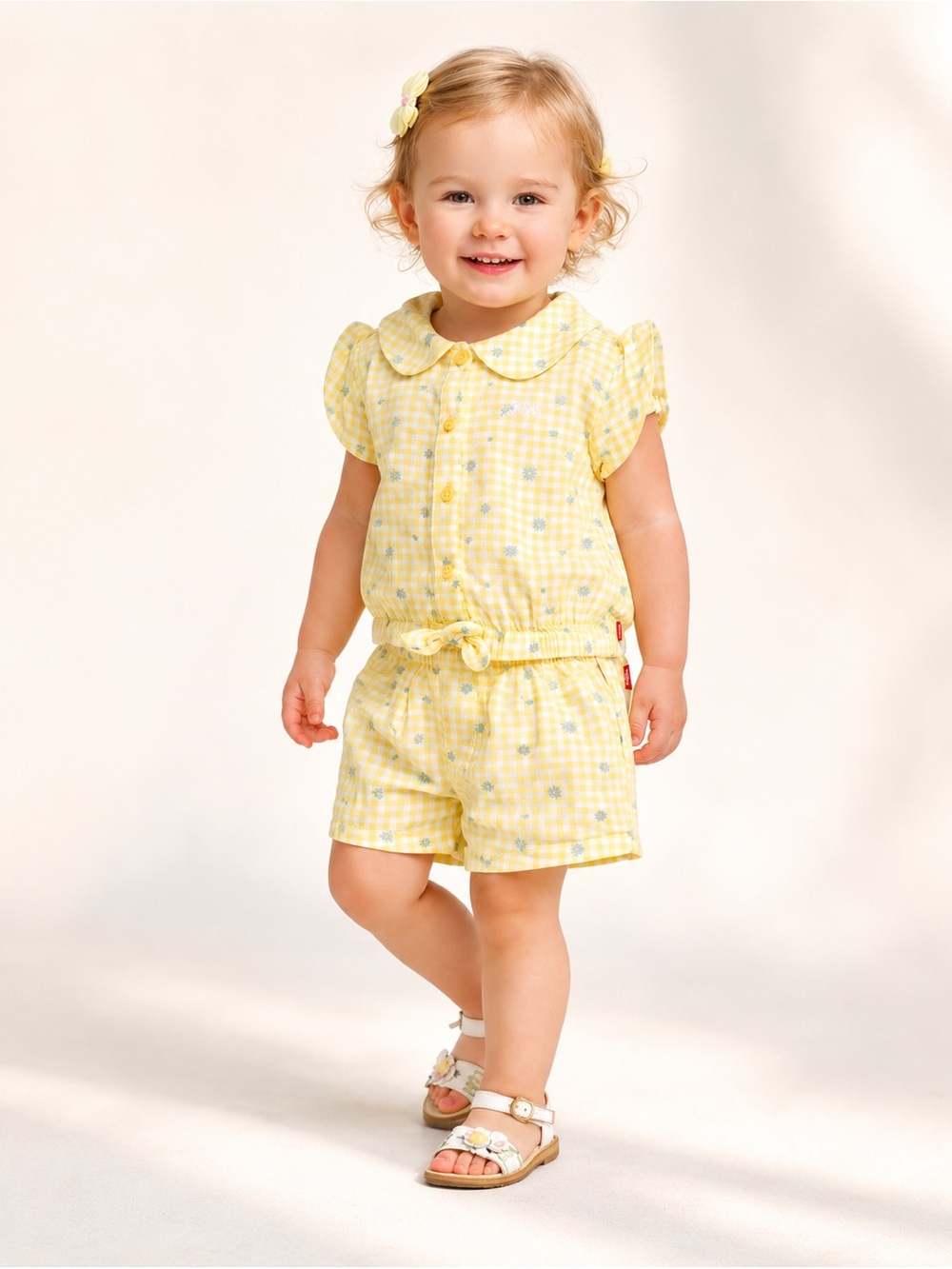 Levi’s Toddler Girls 2T Yellow Gingham Daisy Floral Top Shorts 2-Piece Set NWT